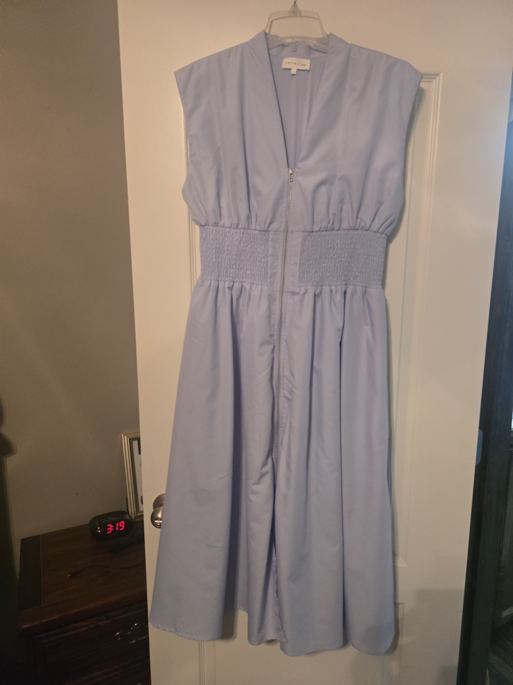 entro Light Blue Sleeveless Midi Dress with Smocked Waistband